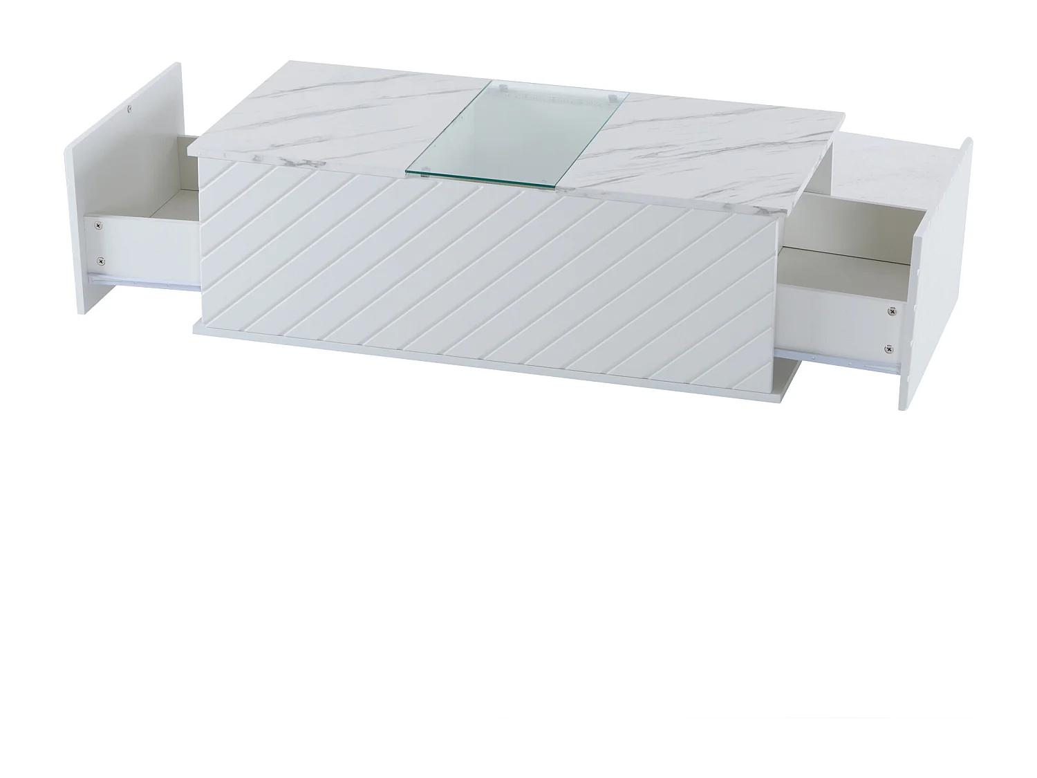 Mesa de centro moderna - aspecto mármol - con LED y almacenamiento - Blanco