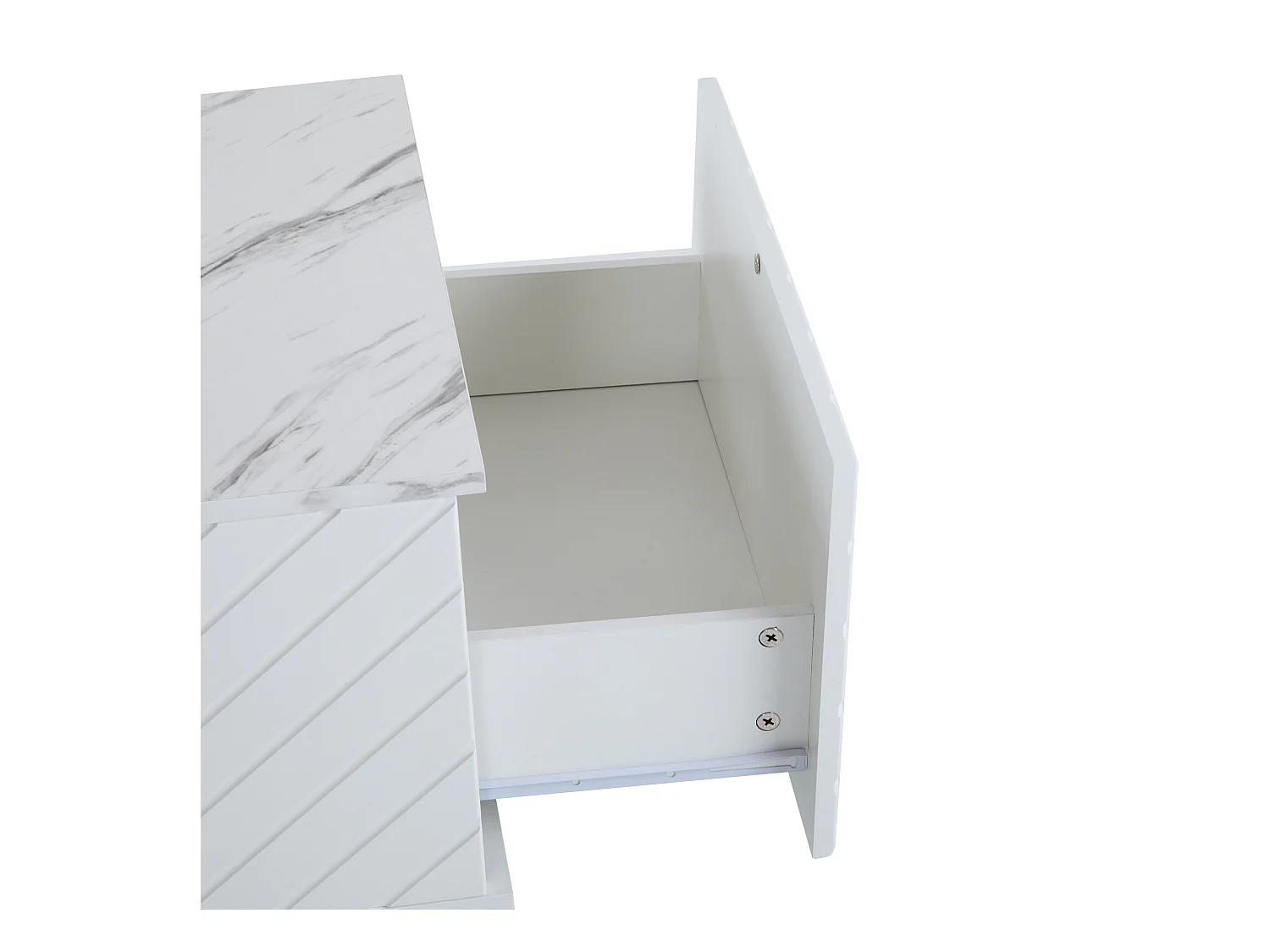 Table basse moderne - aspect marbre - avec LED et rangements - Blanc