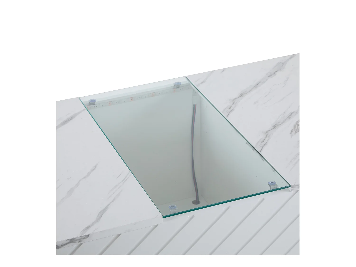 Table basse moderne - aspect marbre - avec LED et rangements - Blanc