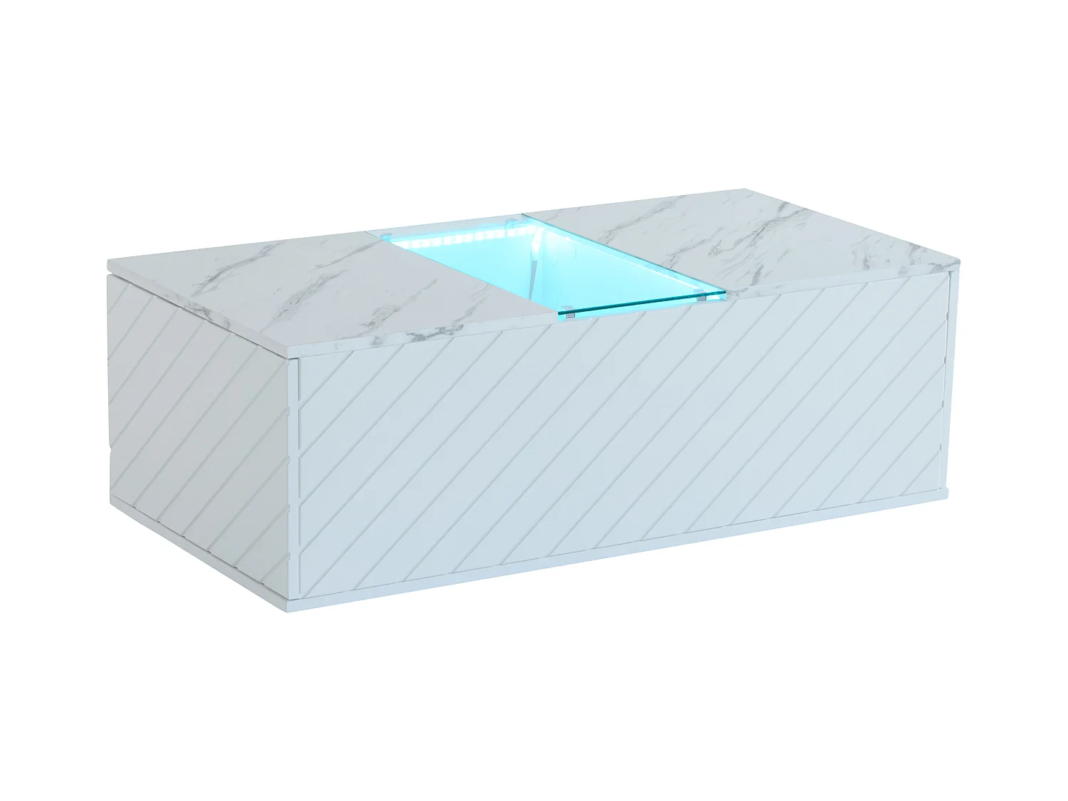 Table basse moderne - aspect marbre - avec LED et rangements - Blanc
