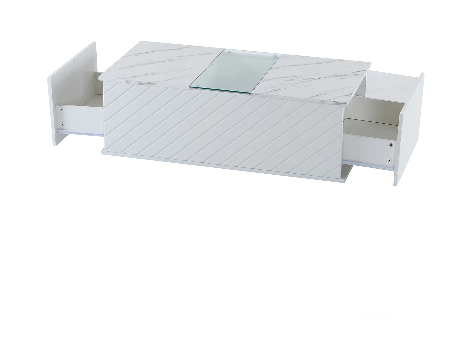 Table basse moderne - aspect marbre - avec LED et rangements - Blanc