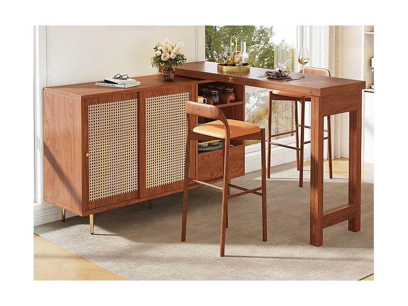 Buffet, ausziehbares drehbares Barmöbel – MDF – mit diversen Ablagen – Braun