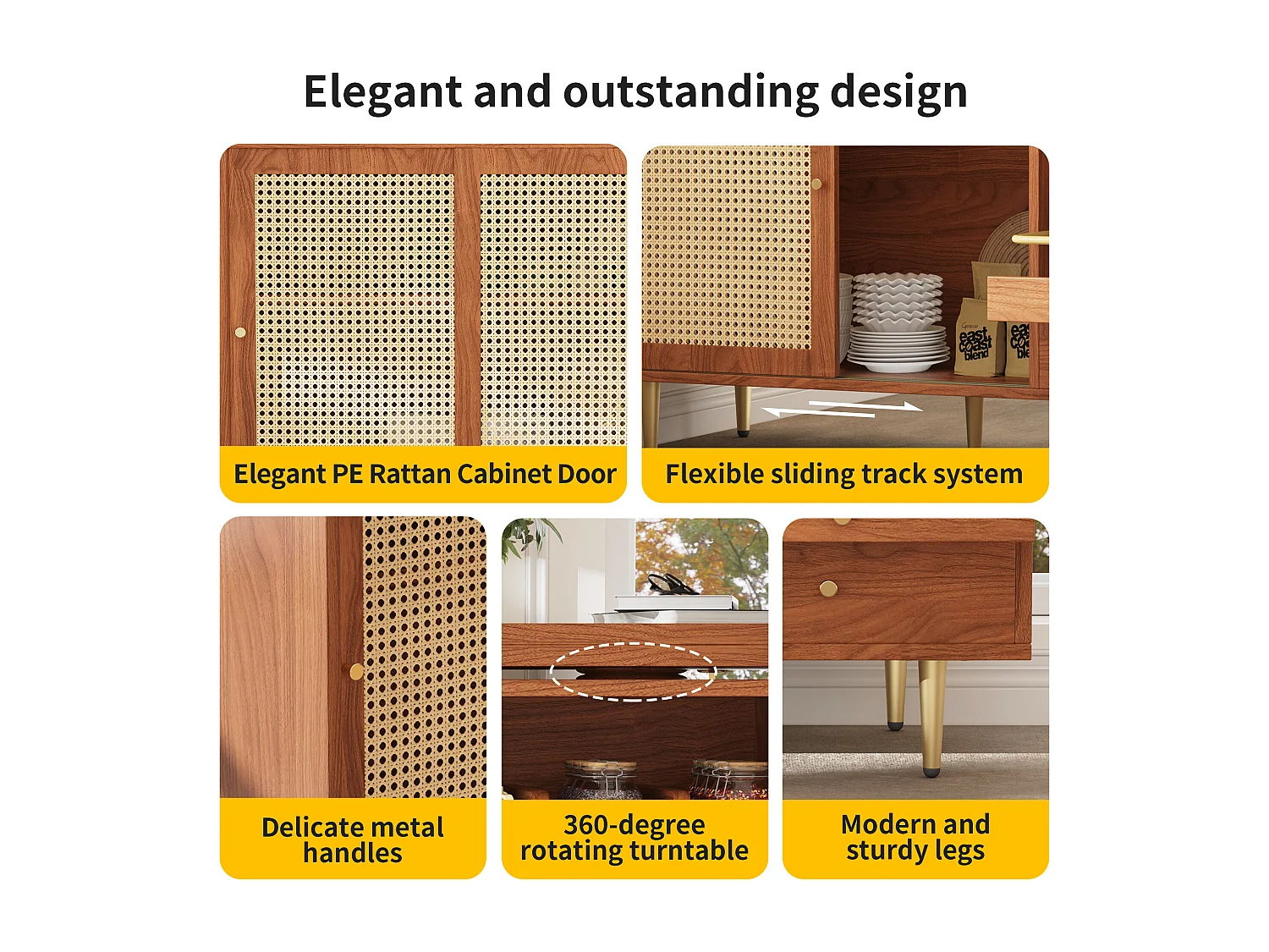 Bufet, rozkładany mebel barowy - z MDF - z różnymi schowkami - Brązowy