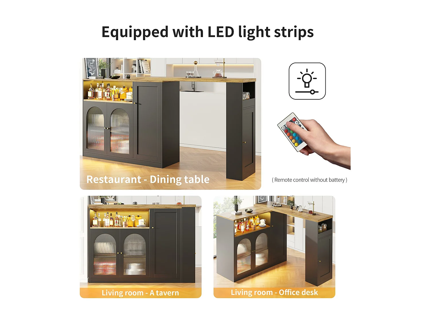 Buffet, MDF verschuifbaar schuifbalkmeubilair - met LED en diverse bereiken - zwart