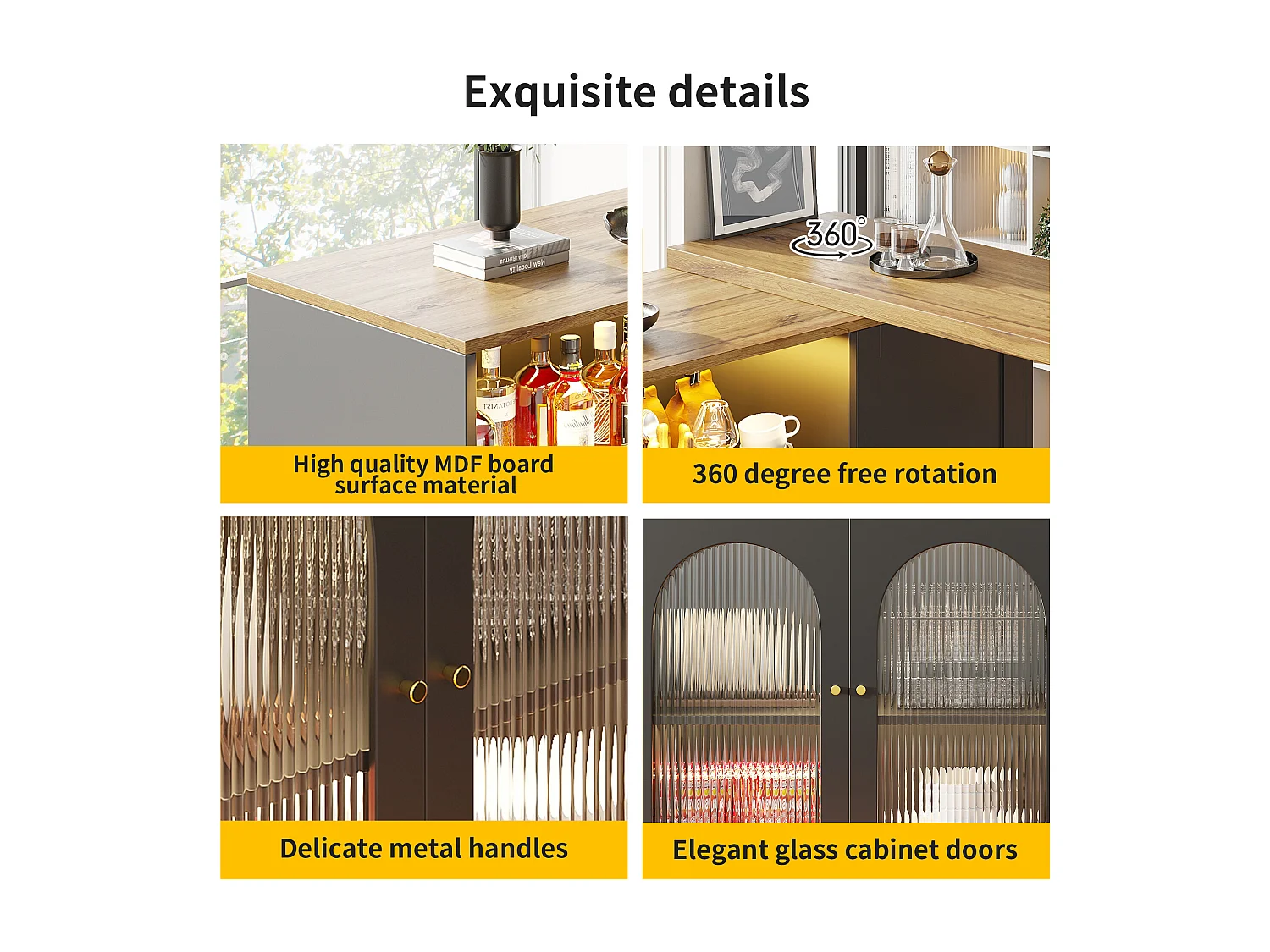 Buffet, MDF verschuifbaar schuifbalkmeubilair - met LED en diverse bereiken - zwart