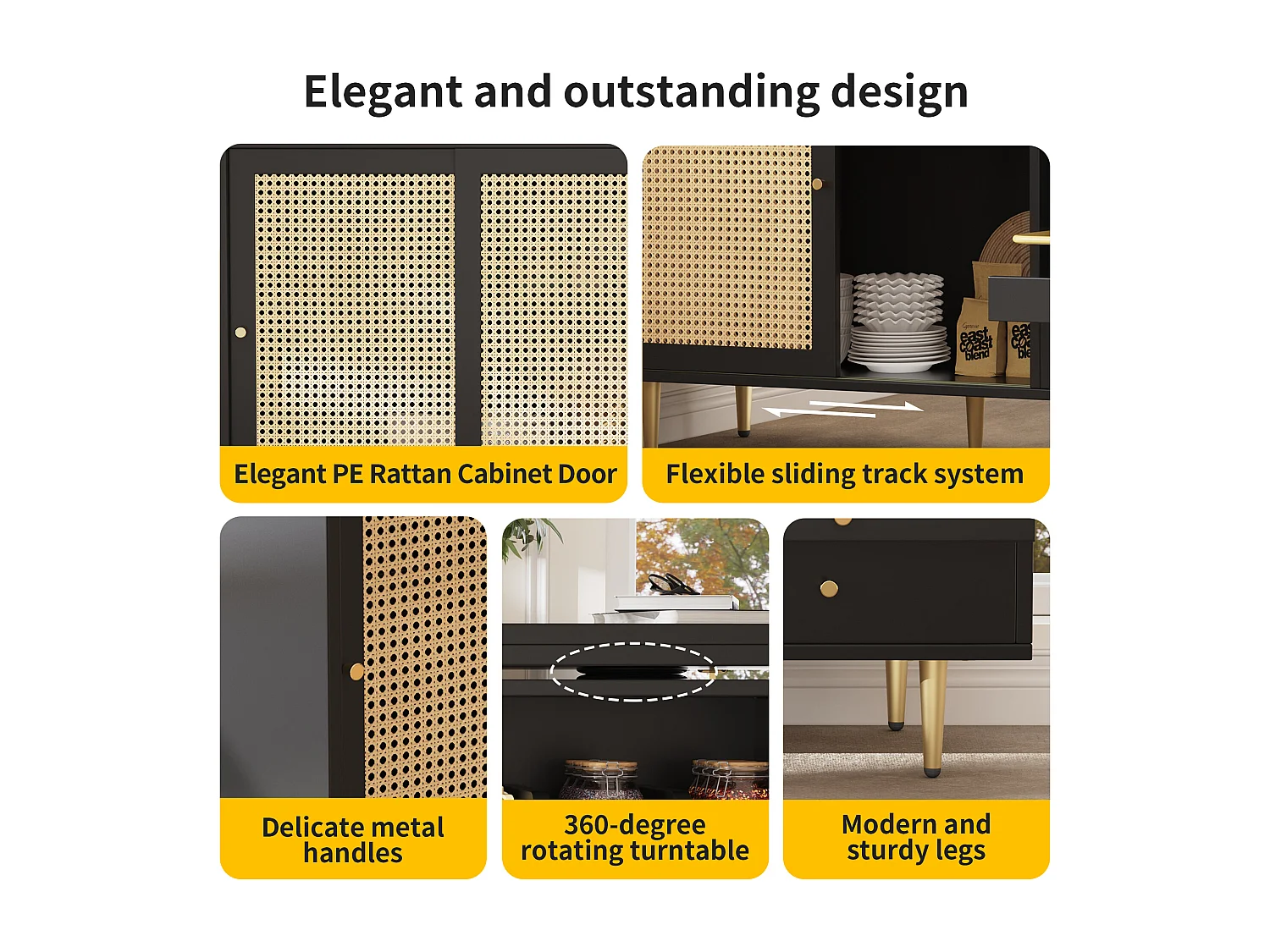 Bufet, rozkładany stół barowy - z MDF - z różnymi schowkami - Brązowy