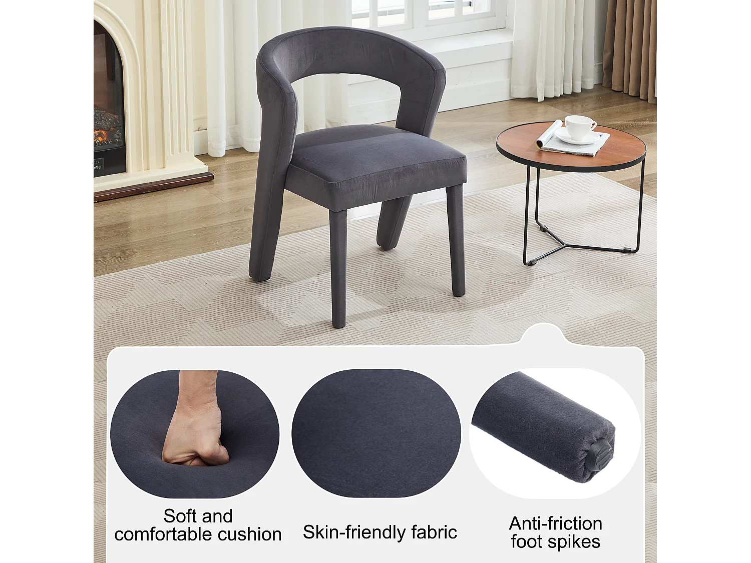 Fauteuil rembourrée en velours - Gris