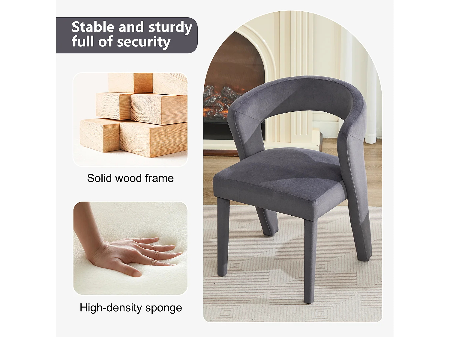 Fauteuil rembourrée en velours - Gris