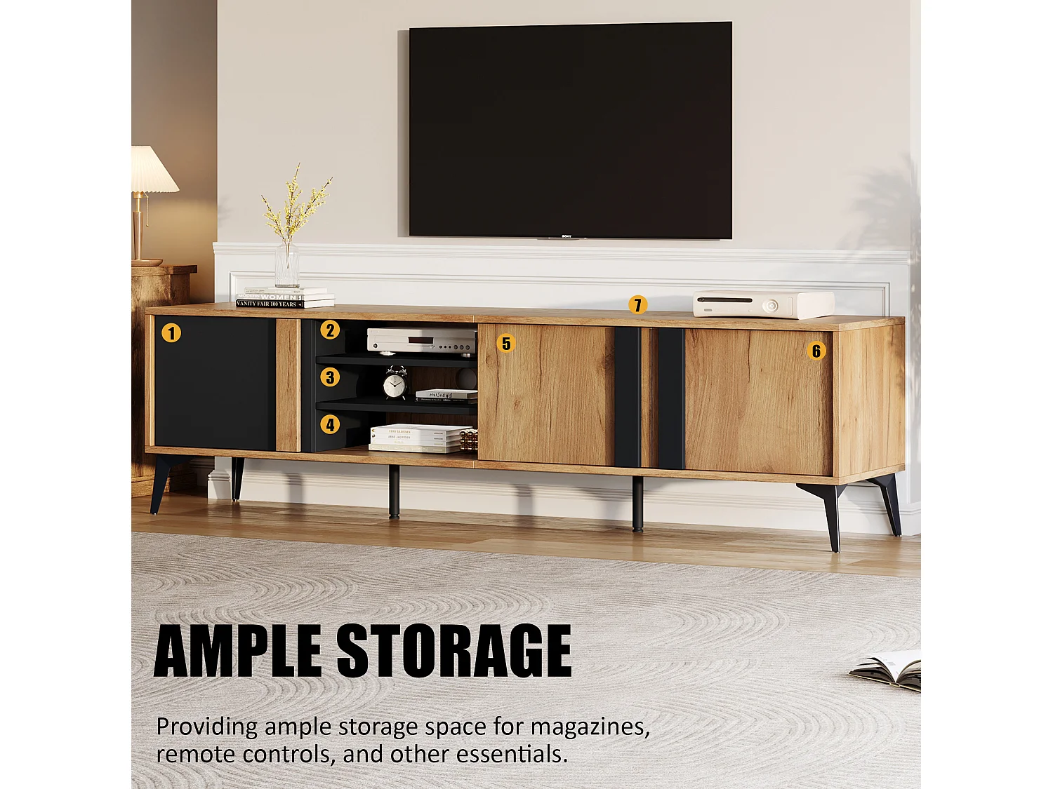 TV-Schrank L 180 cm – mit 3 Türen und 3 Fächern – Braun