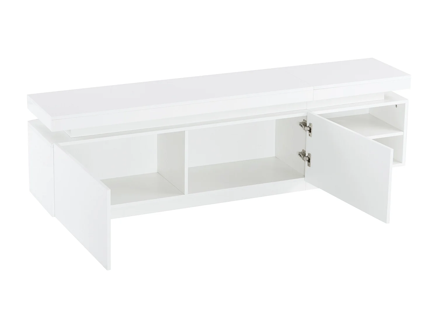 Meuble TV brillant avec LED - 2 portes et 2 compartiments - Blanc