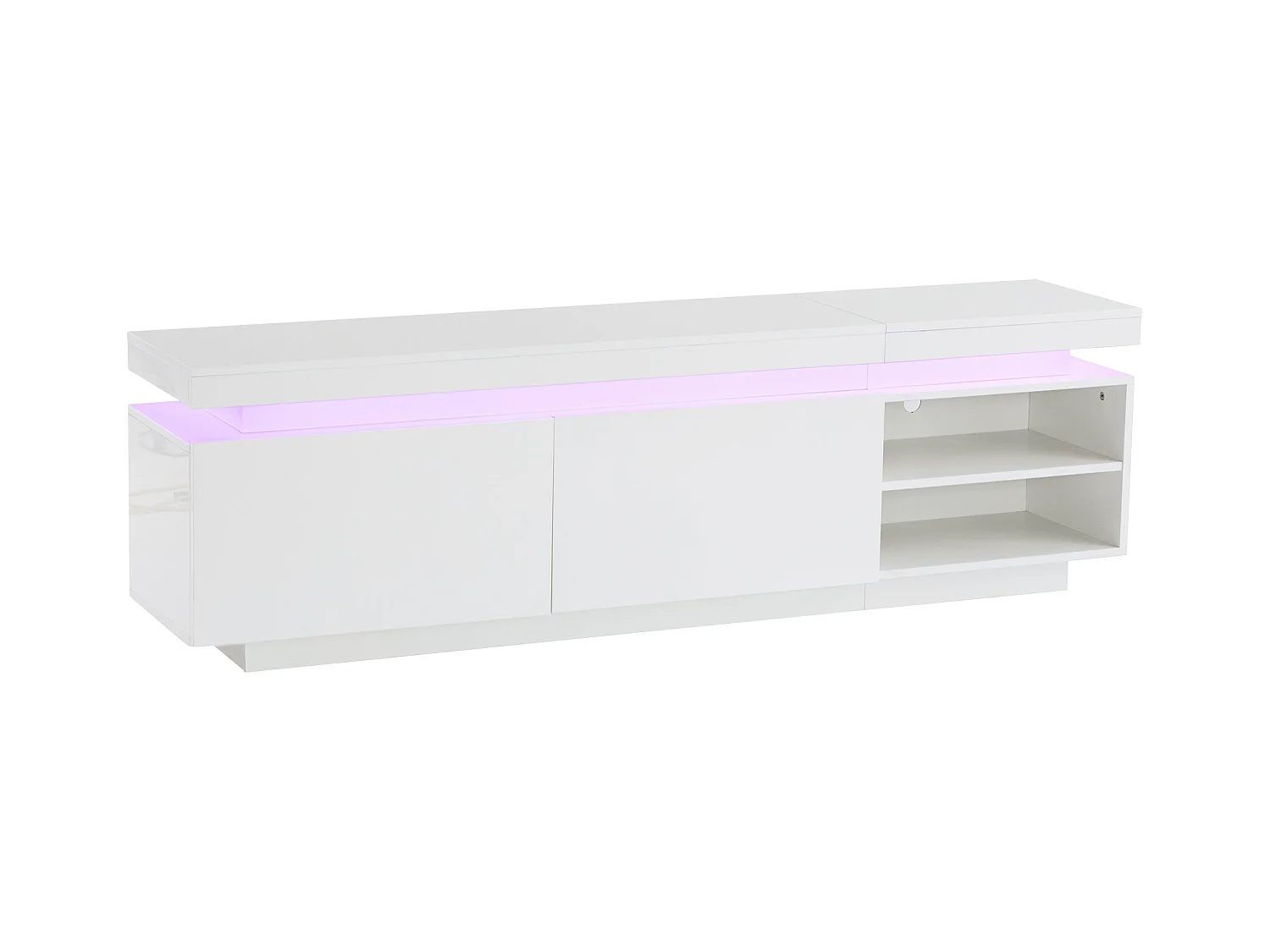 Meuble TV brillant avec LED - 2 portes et 2 compartiments - Blanc