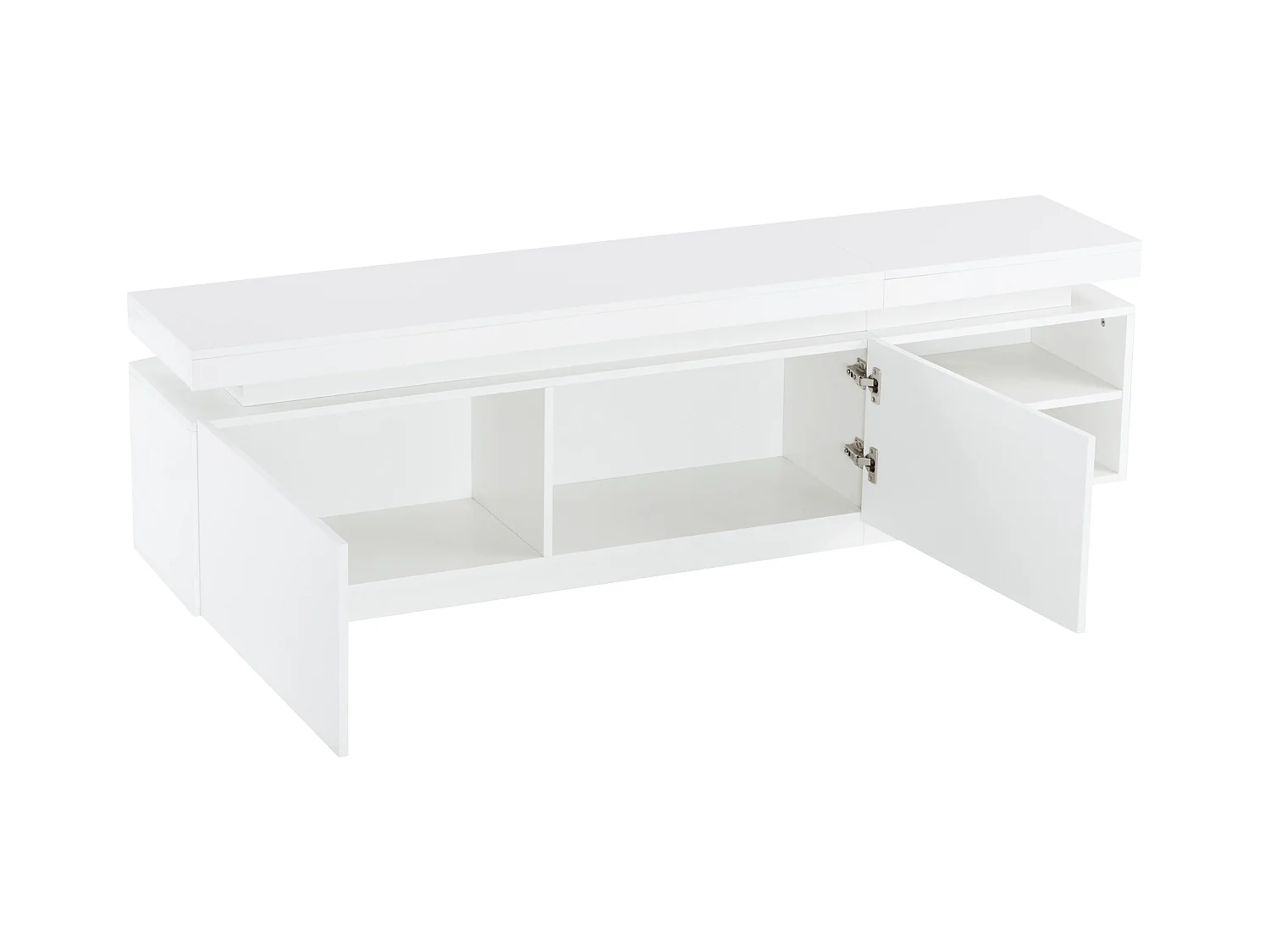 Meuble TV brillant avec LED - 2 portes et 2 compartiments - Blanc