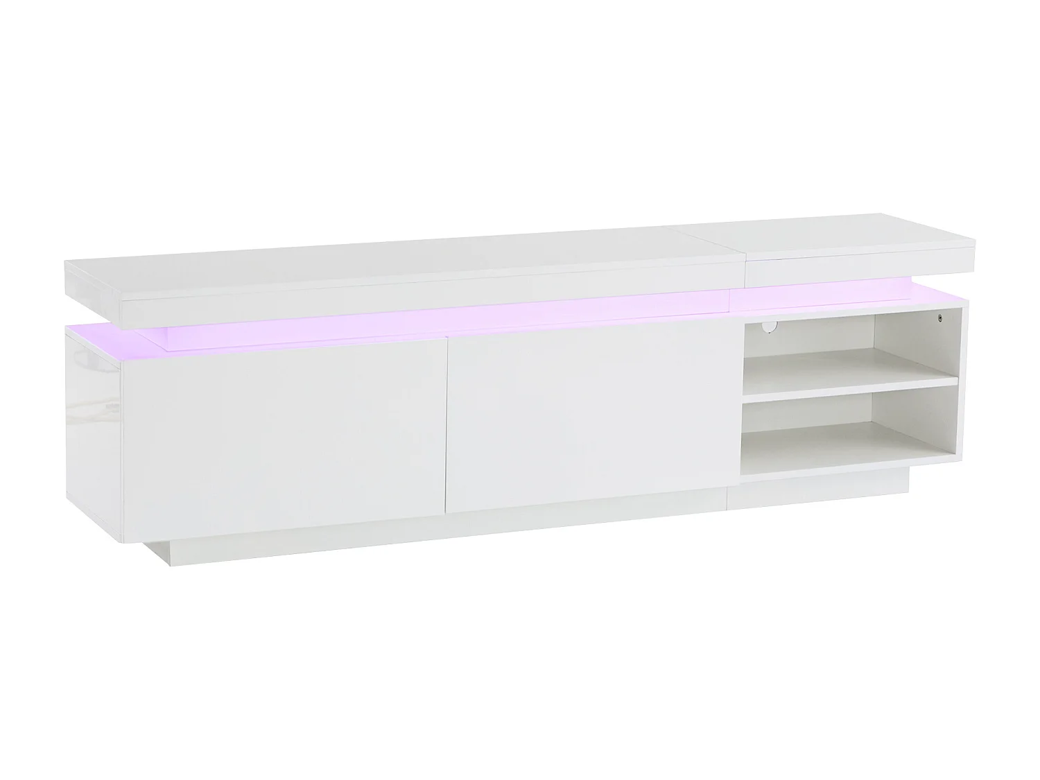 Glänzender TV-Schrank mit LED – 2 Türen und 2 Fächer – Weiß