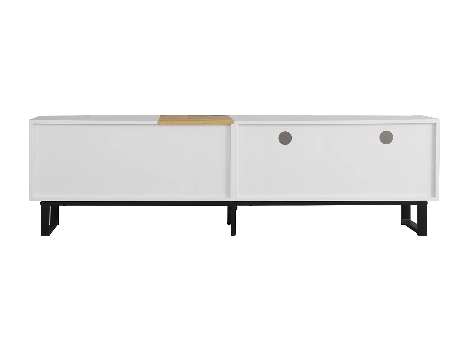 Meble TV 180 cm - z 2 szufladami i 5 przegrodami - z MDF - Biały i Naturalny