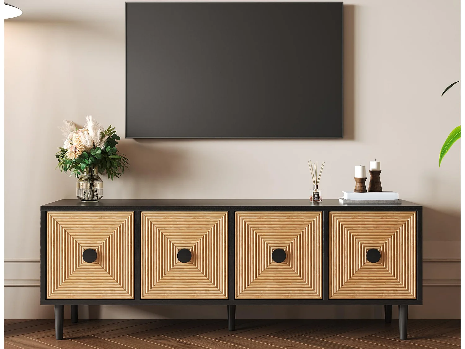 150 cm TV-Schrank – mit 4 Türen – Schwarz