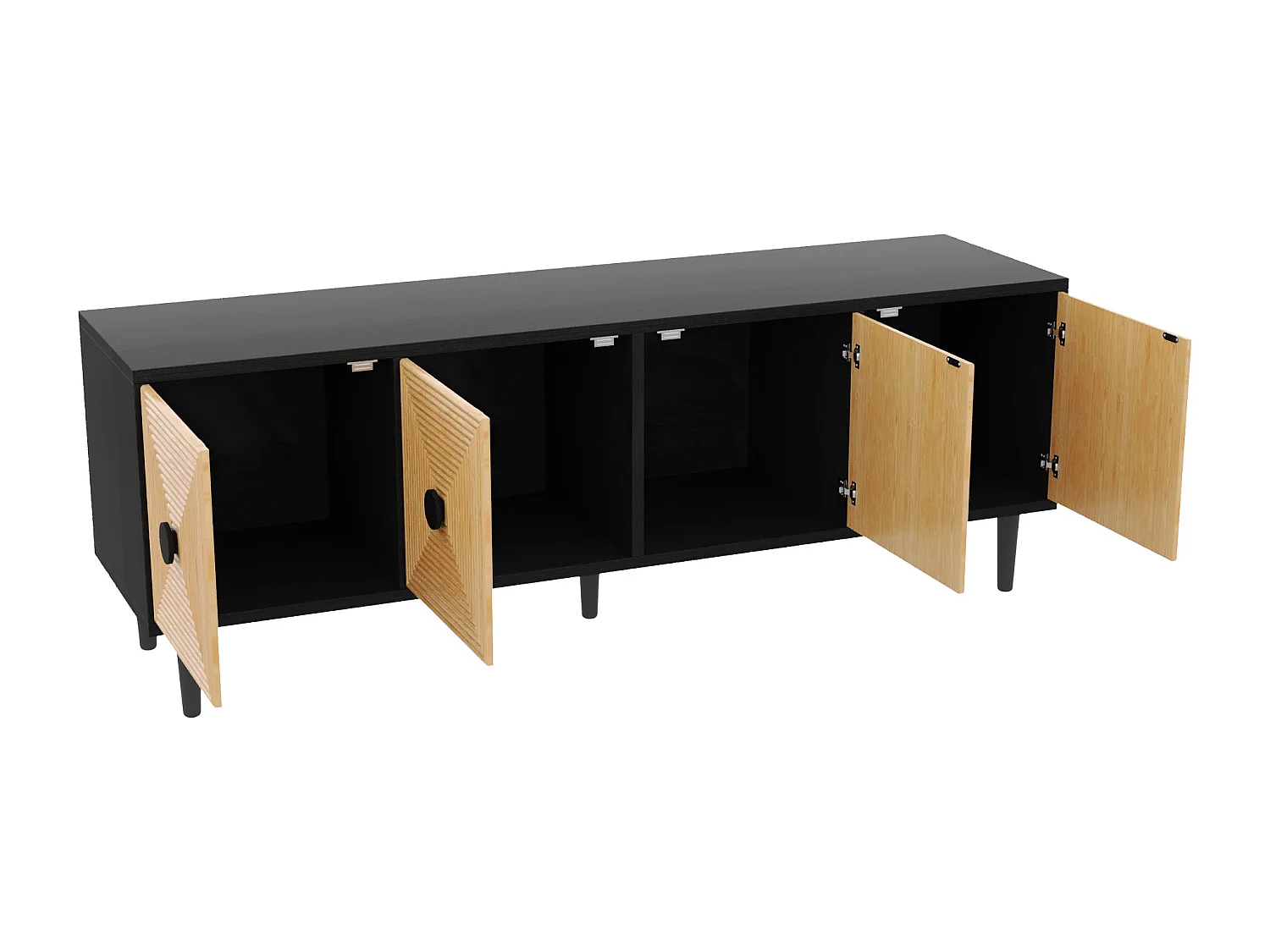 150 cm TV-Schrank – mit 4 Türen – Schwarz