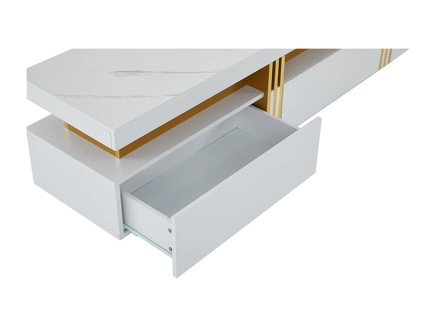 Moderner TV-Schrank 200 cm – mit 3 Schubladen – Marmoreffekt – Weiß