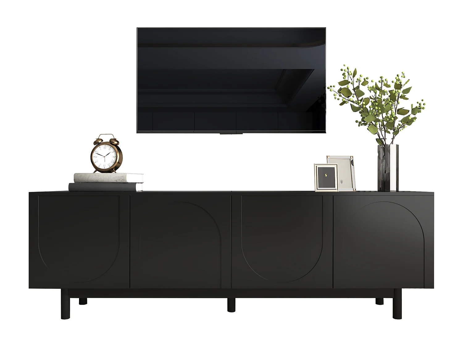 Meuble TV moderne - avec étagères réglables - en panneaux de particules - Noir