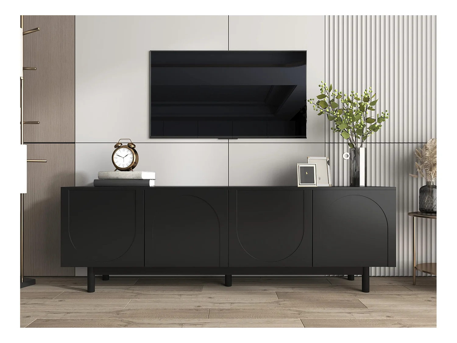 Meuble TV moderne - avec étagères réglables - en panneaux de particules - Noir