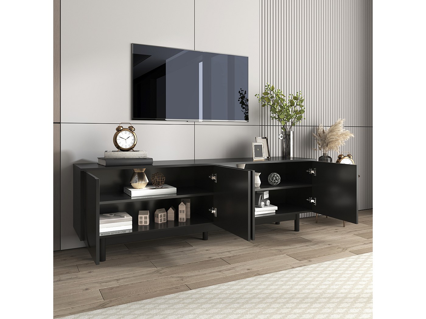 Mobile Porta TV Estensibile in Legno con 4 ripiani, Marrone