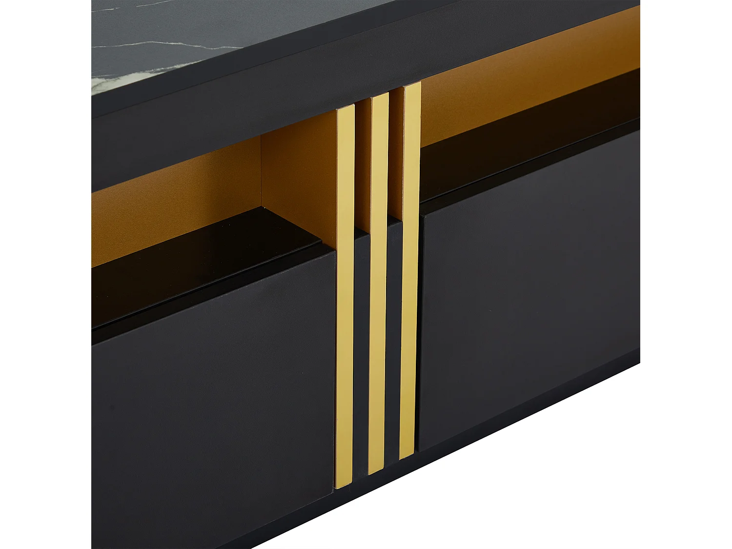 Meuble TV moderne 200cm - avec 3 tiroirs - effet marbre - Noir