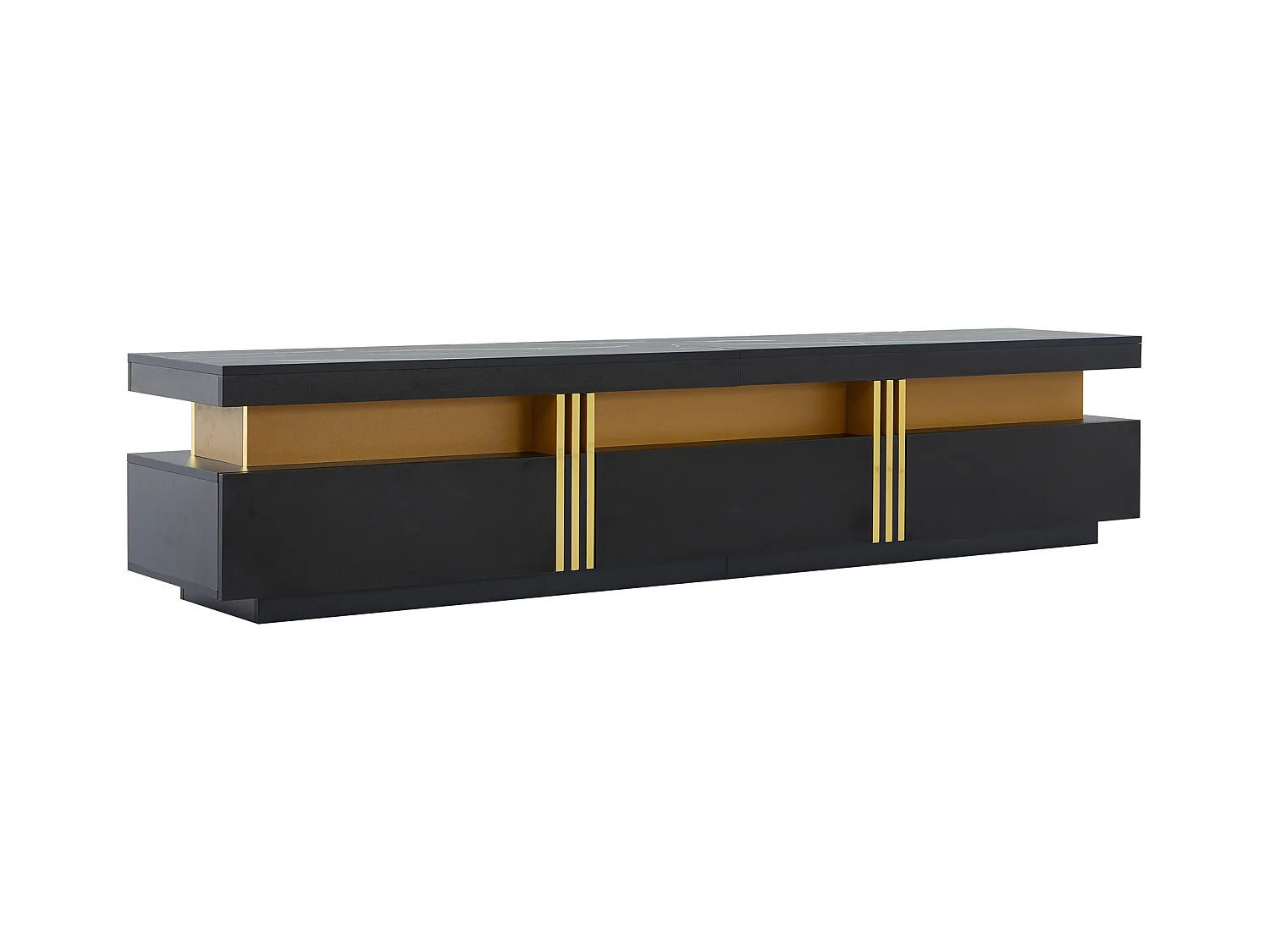 Meuble TV moderne 200cm - avec 3 tiroirs - effet marbre - Noir