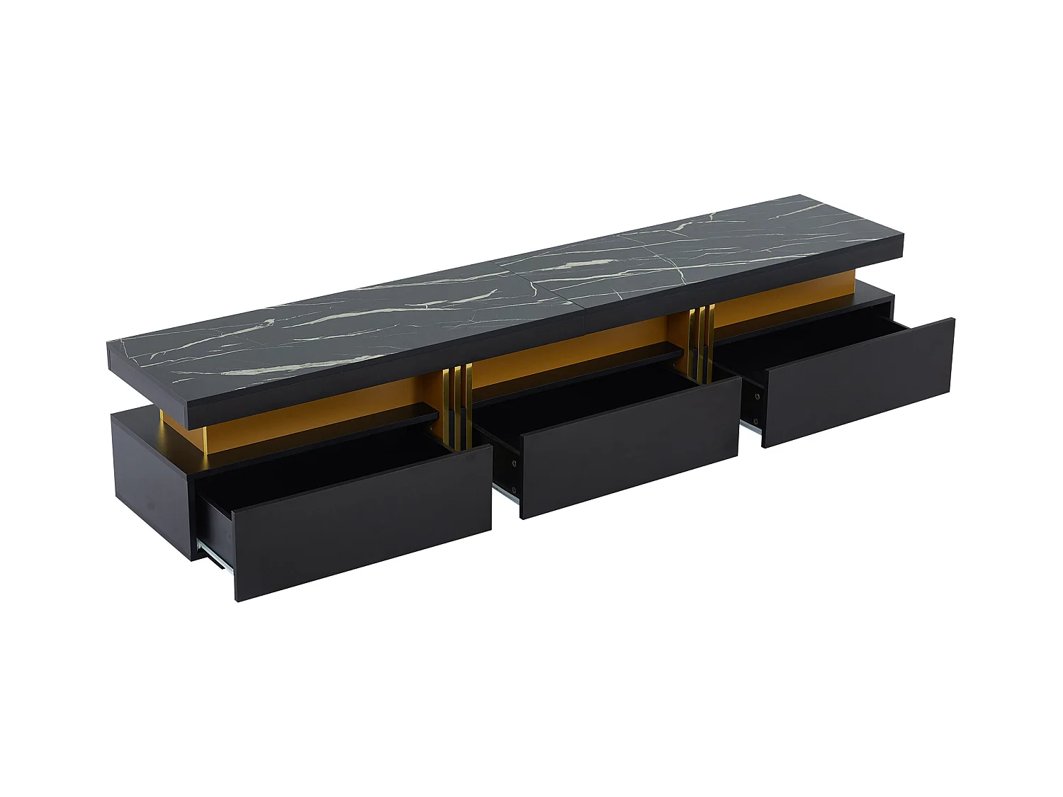 Mueble TV moderno 200 cm - con 3 cajones - efecto mármol - Negro