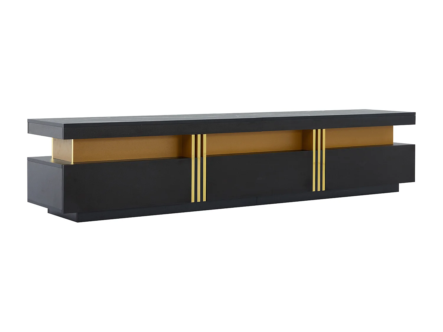 Meuble TV moderne 200cm - avec 3 tiroirs - effet marbre - Noir