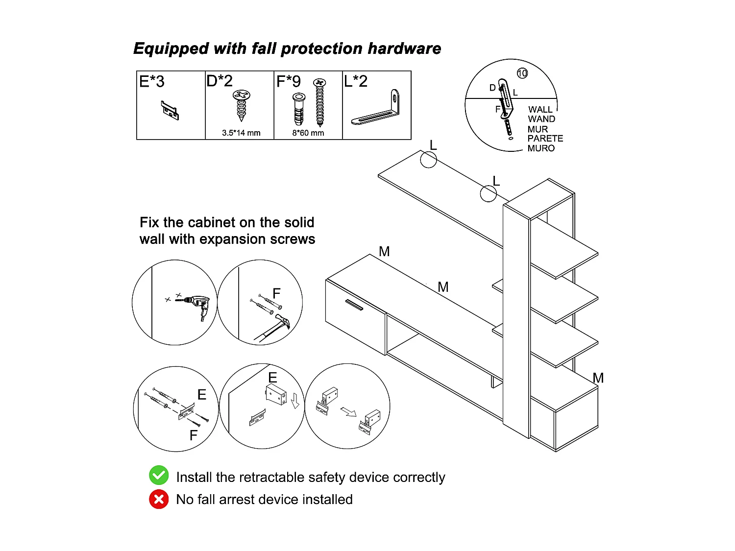 TV-wand met opbergruimte - 3 vakken en 3 planken - Wit & Naturel
