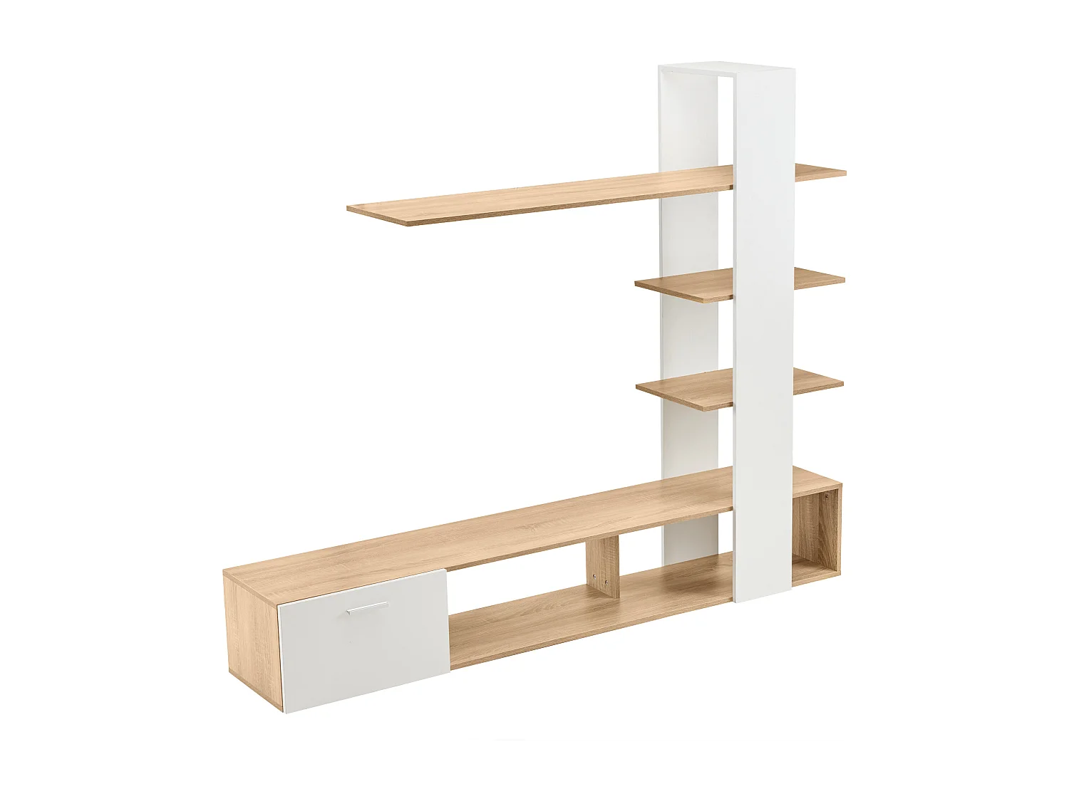 TV-wand met opbergruimte - 3 vakken en 3 planken - Wit & Naturel