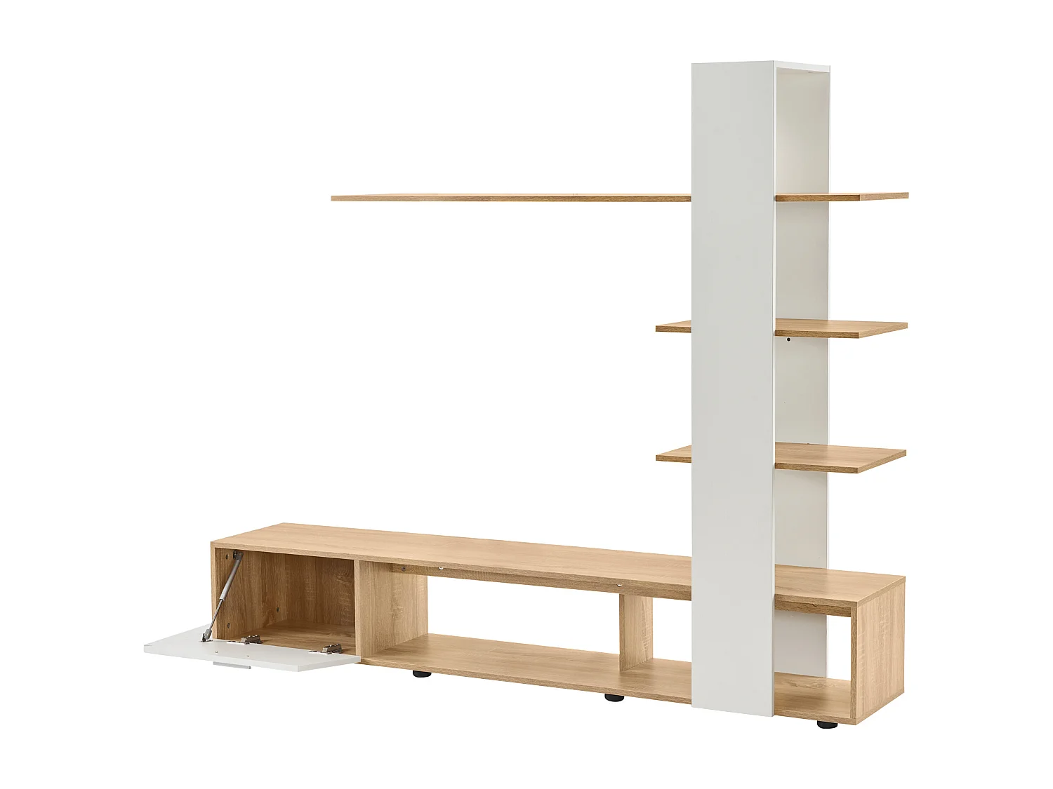 TV-wand met opbergruimte - 3 vakken en 3 planken - Wit & Naturel