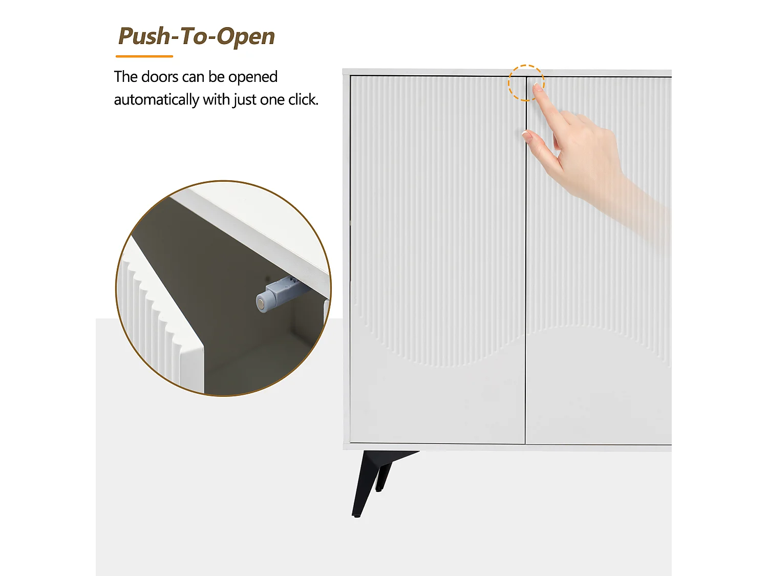 Nowoczesny, błyszczący bufet - 4 drzwi z regulowanymi półkami - Biały