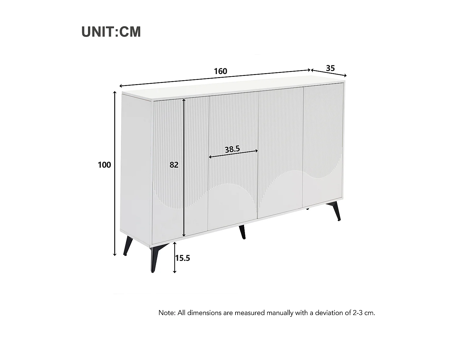 Buffet brillant moderne - 4 portes avec étagères réglables - Blanc