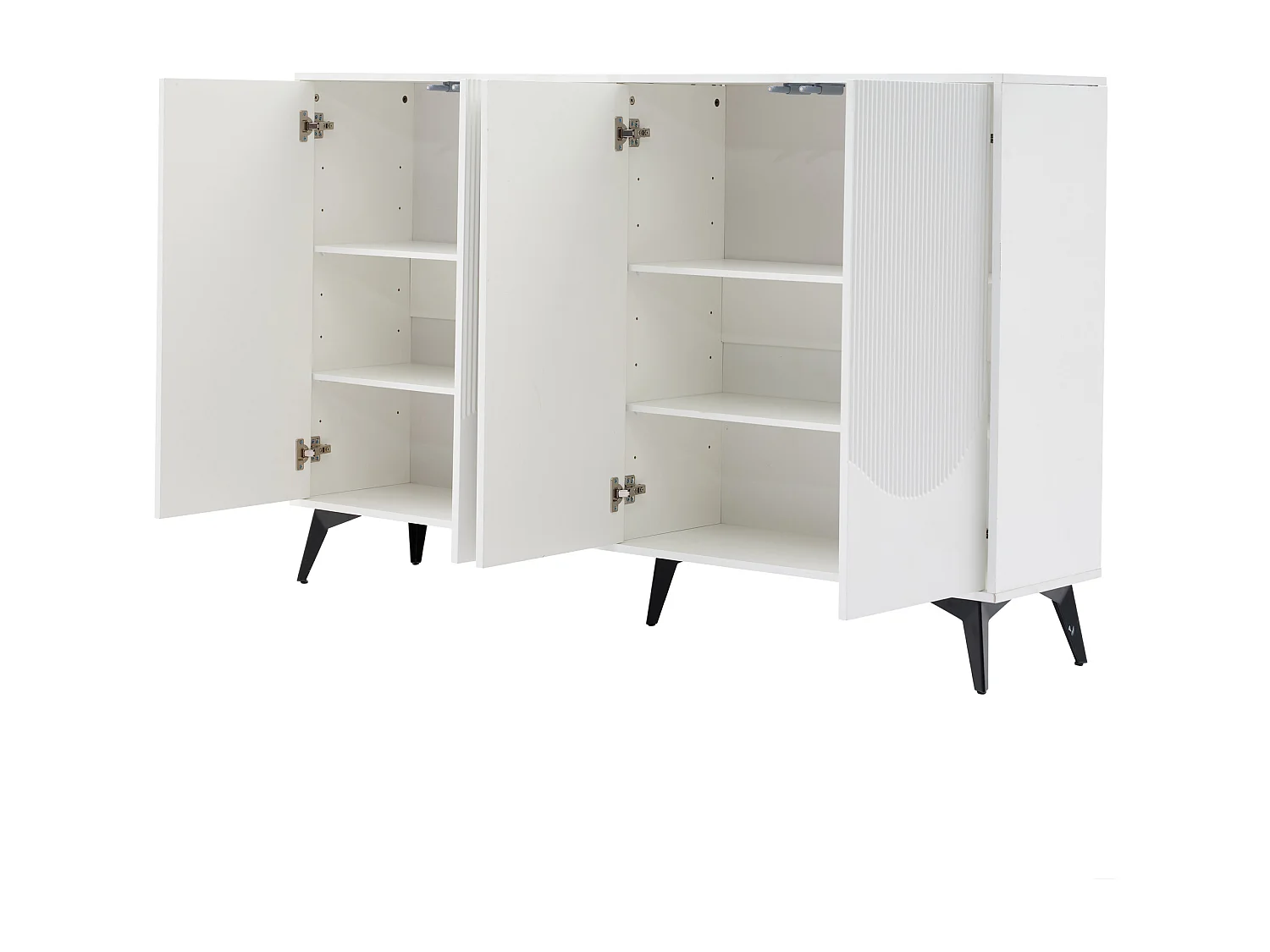 Buffet brillant moderne - 4 portes avec étagères réglables - Blanc