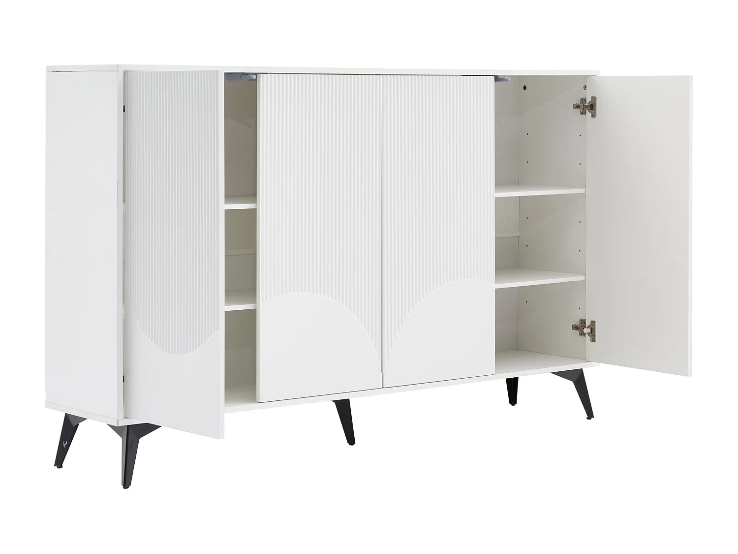 Buffet brillant moderne - 4 portes avec étagères réglables - Blanc