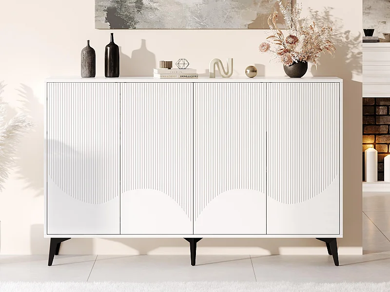 Modern glanzend dressoir - 4 deuren met verstelbare planken - Wit