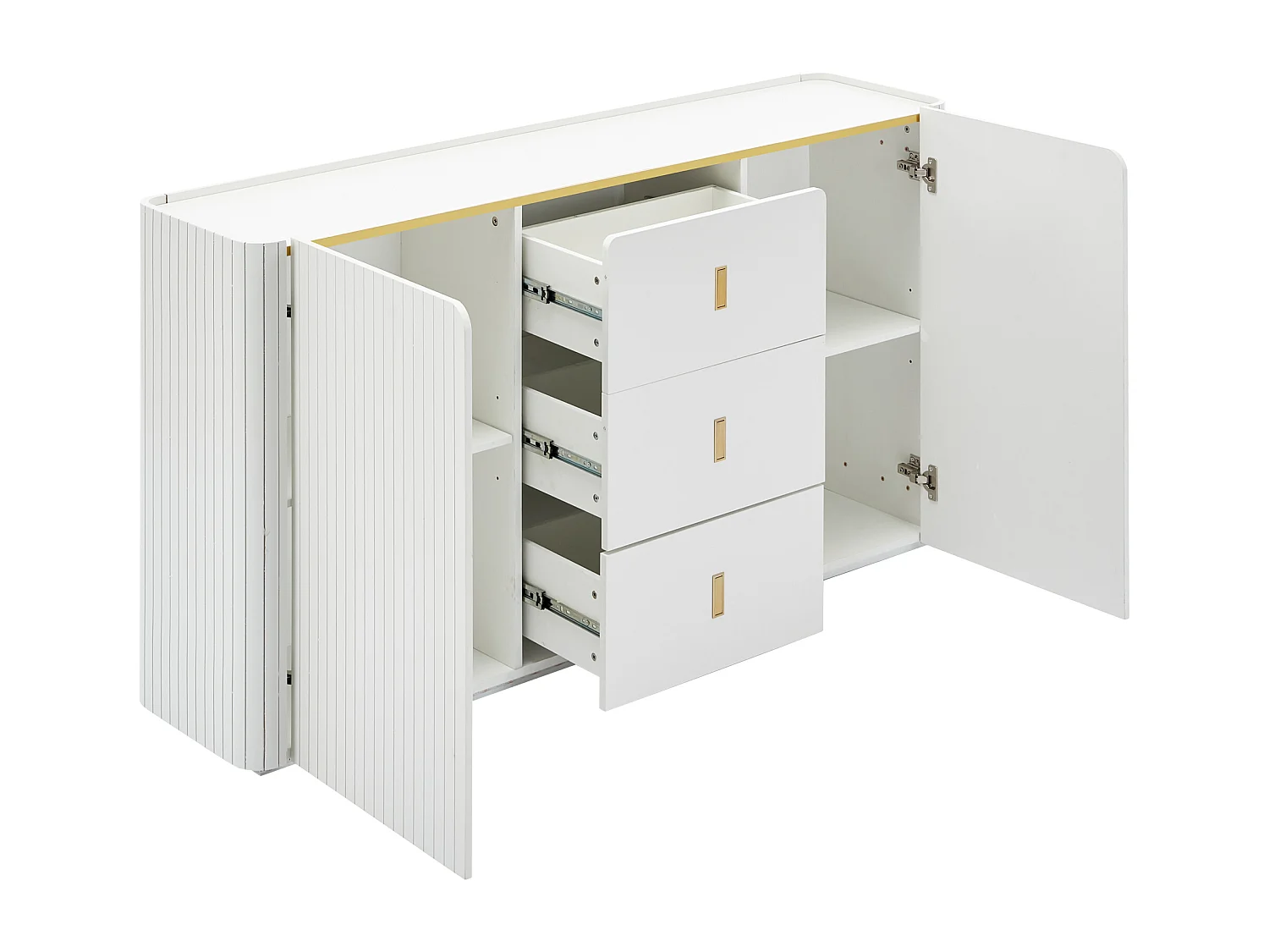 Buffet avec LED - 2 portes avec 4 étagères réglables et 3 tiroirs - Blanc