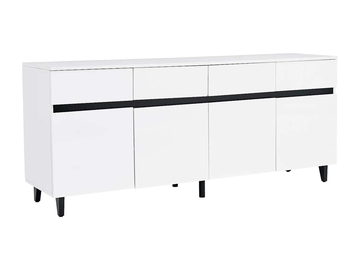 Buffet brillant moderne - 4 portes avec 4 étagères réglables et 4 tiroirs - Blanc