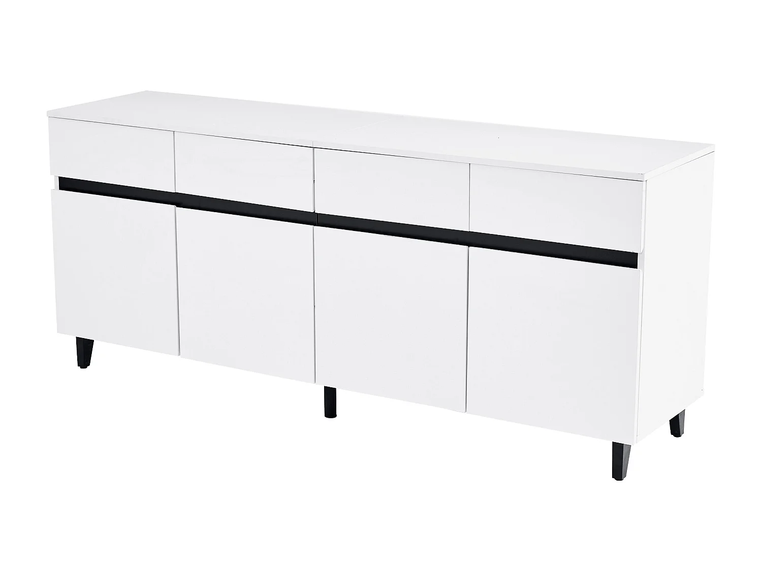 Buffet brillant moderne - 4 portes avec 4 étagères réglables et 4 tiroirs - Blanc