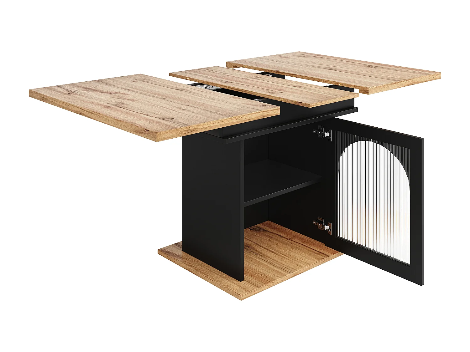 Table à manger escamotable - en MDF - avec rangements - Noir & Naturel