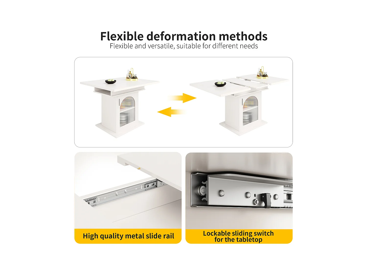 Uitschuifbare eettafel - in MDF - met opbergruimte - Wit