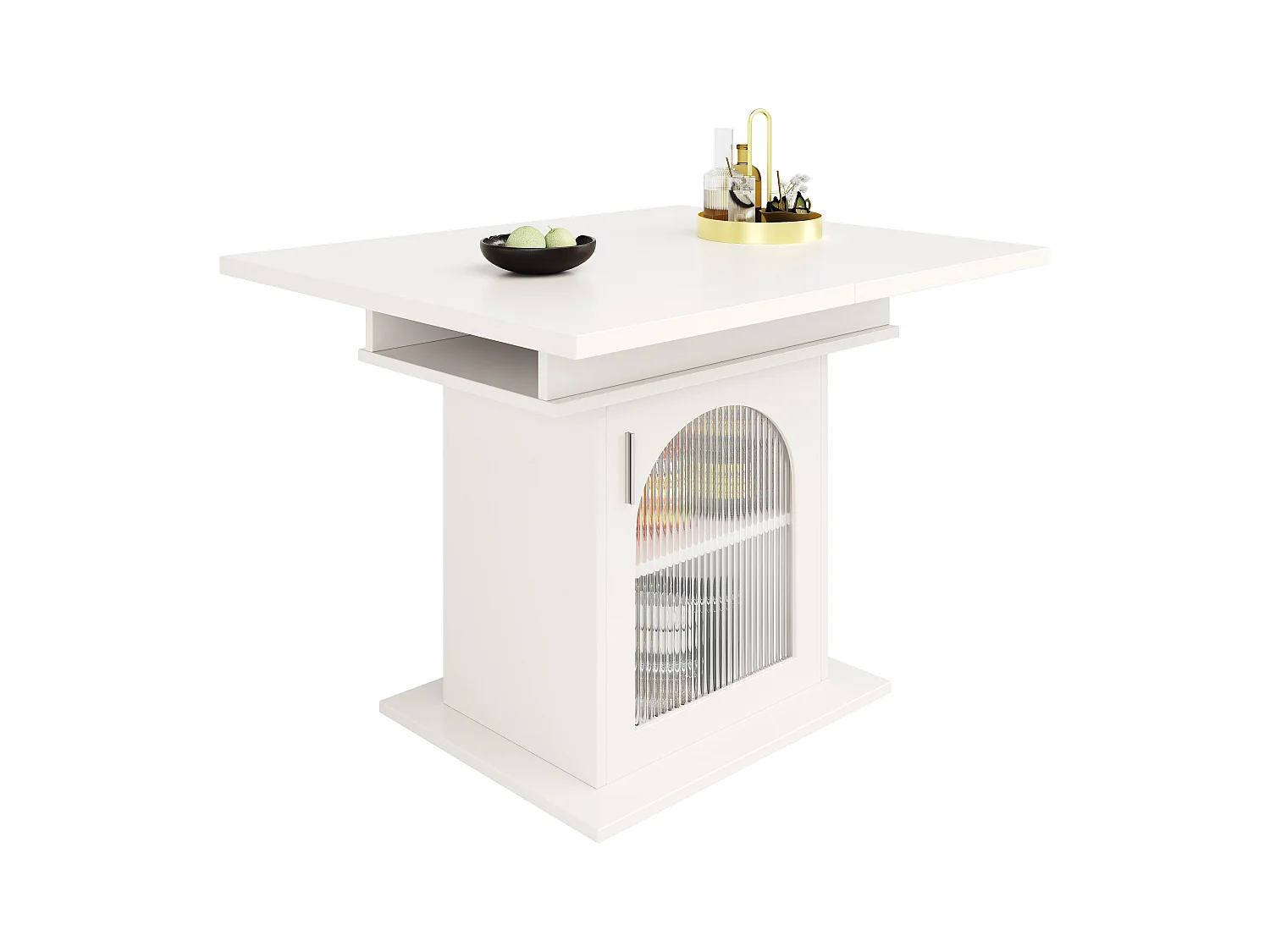 Uitschuifbare eettafel - in MDF - met opbergruimte - Wit