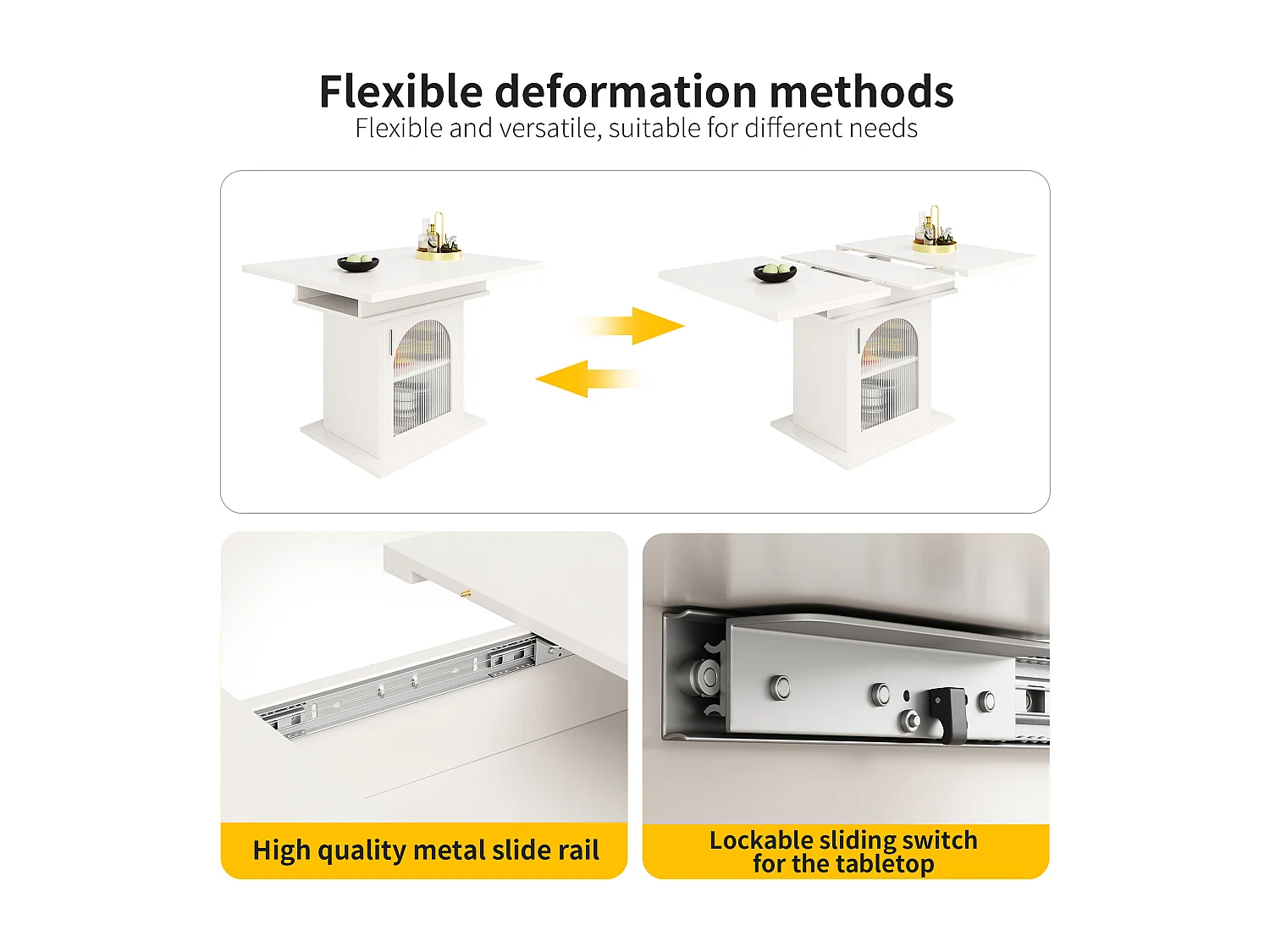 Table à manger escamotable - en MDF - avec rangements - Blanc