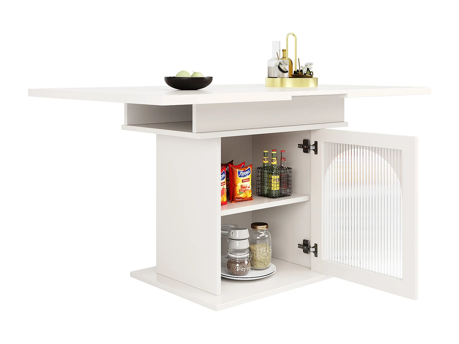 Table à manger escamotable - en MDF - avec rangements - Blanc