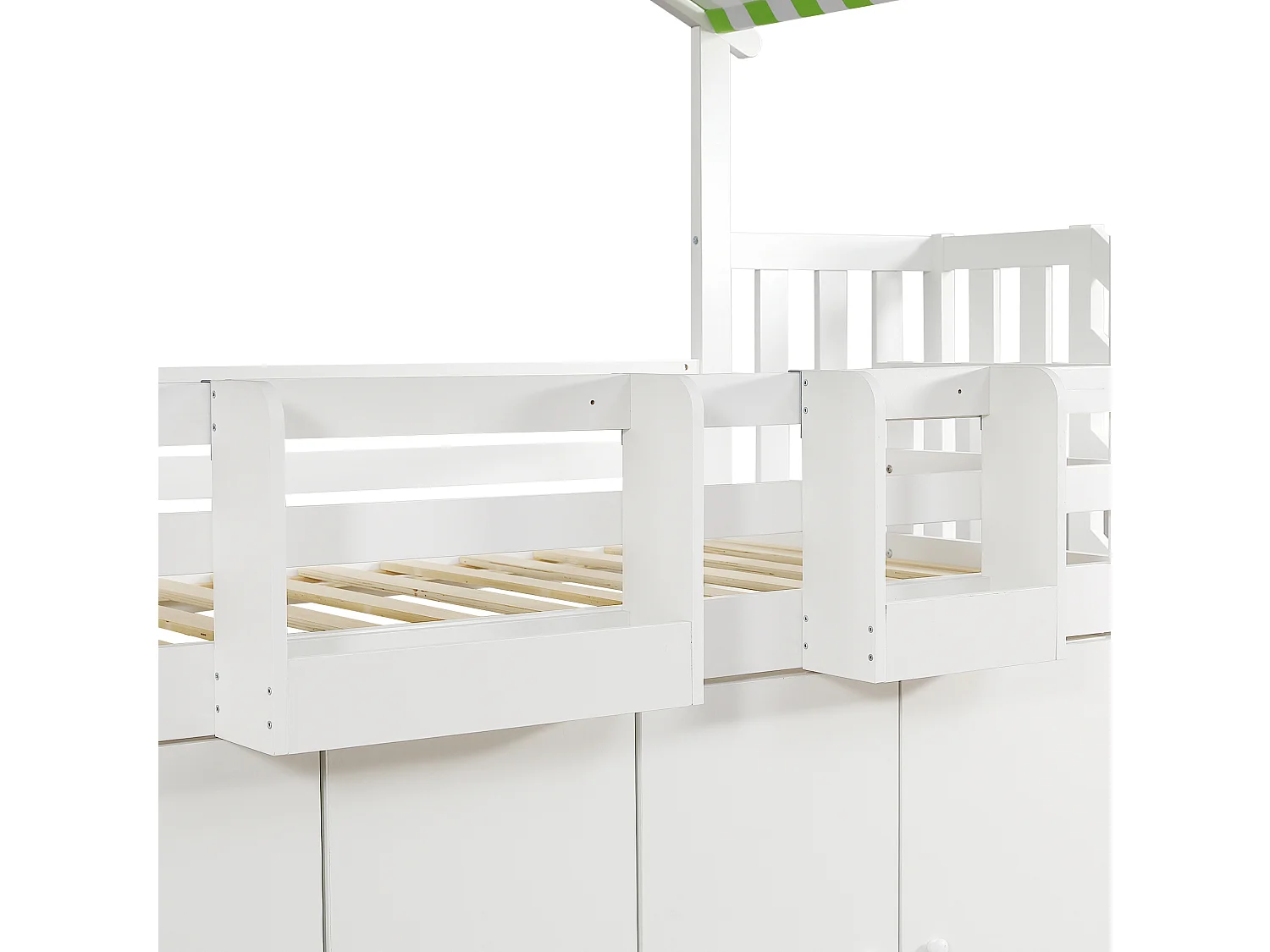 Mezzanine bed 90x200 cm - van massief hout - met 1 kast, 2 opbergrekken en trap met opbergruimte - Wit