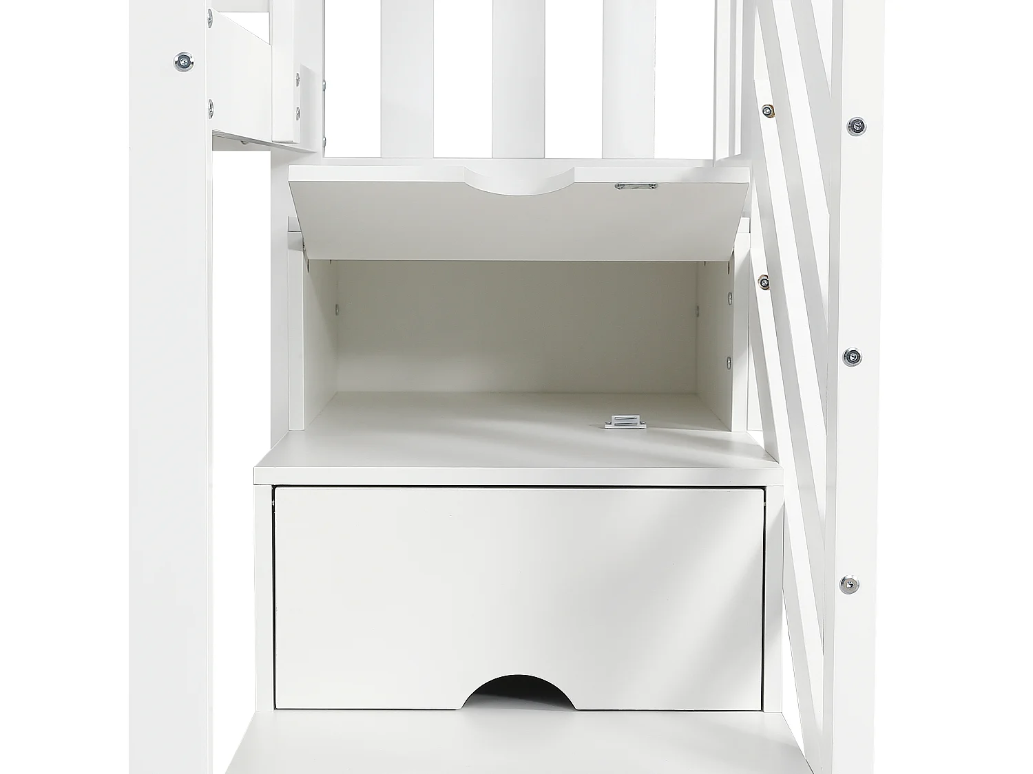 Lit mezzanine 90x200 cm - en bois massif - avec 1 armoire、2 casiers et escalier de rangement - Blanc