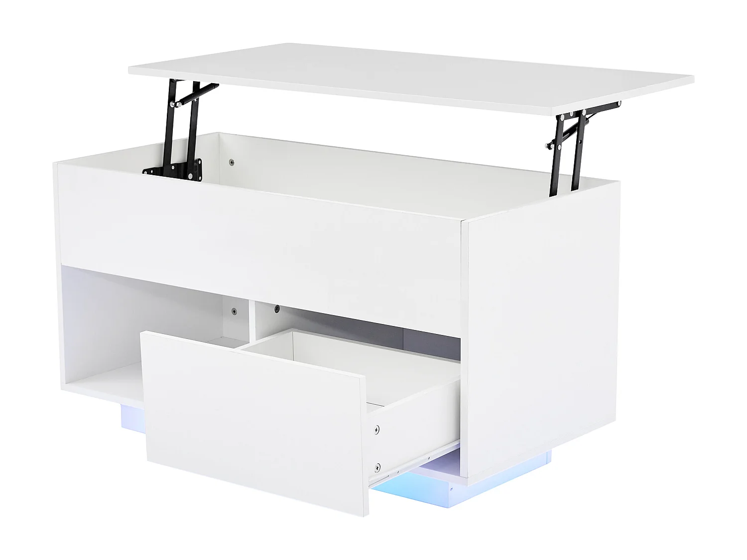 Table basse relevable avec LED - avec rangements - effet brillant - Blanc