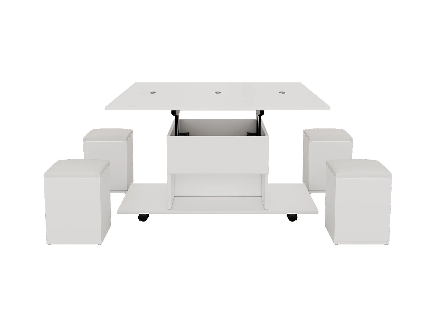 Table basse multifonctionnelle - transformée en table et 4 tabourets - Blanc