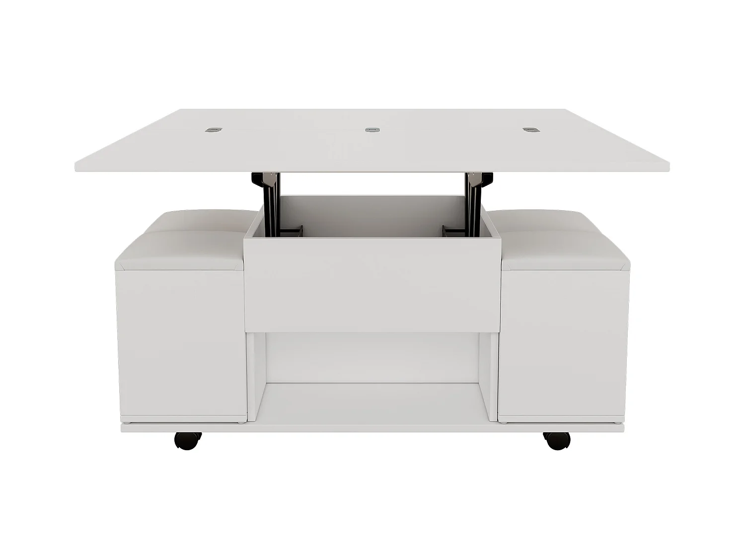 Table basse multifonctionnelle - transformée en table et 4 tabourets - Blanc