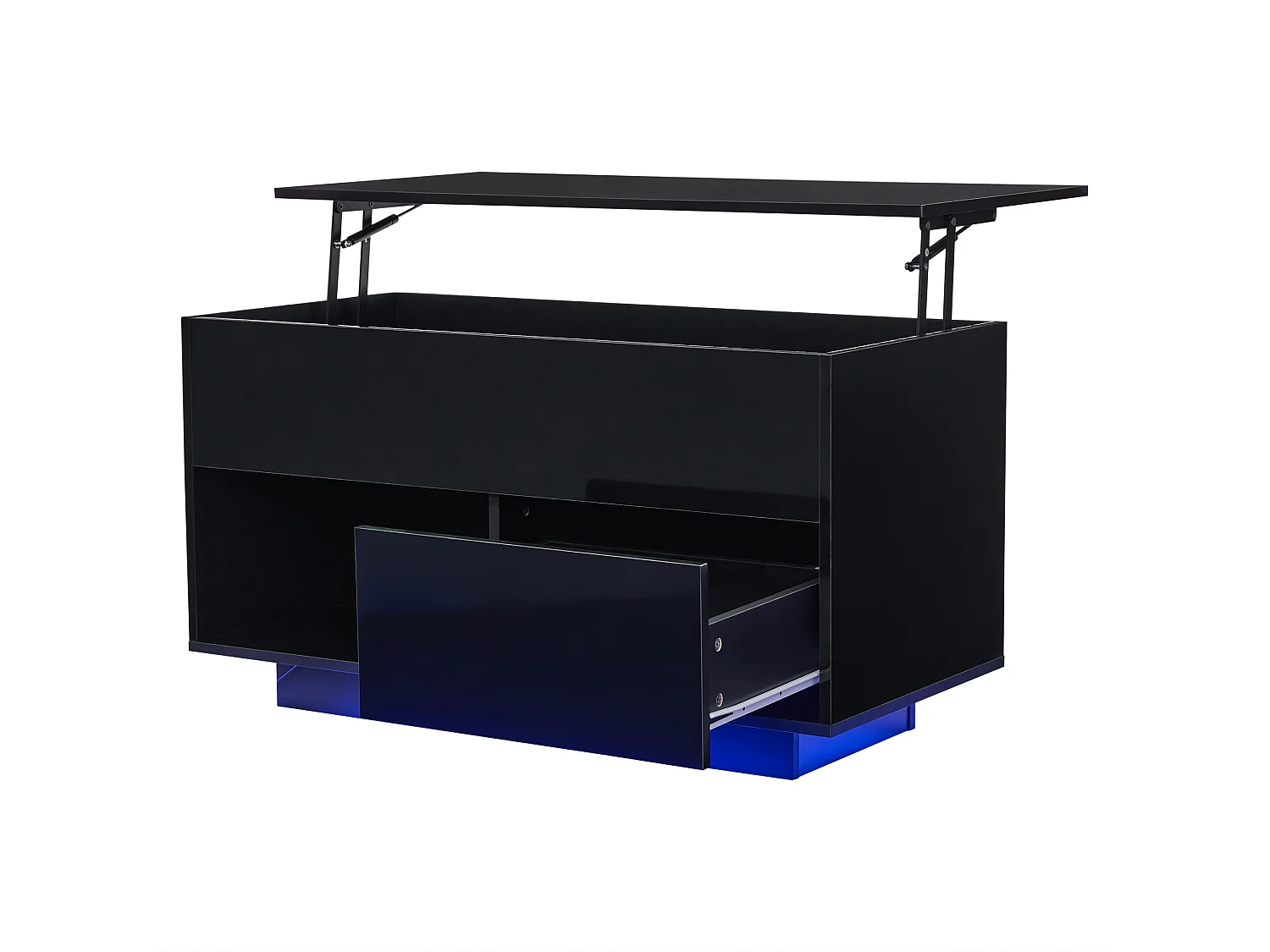 Table basse relevable avec LED - avec rangements - effet brillant - Noir